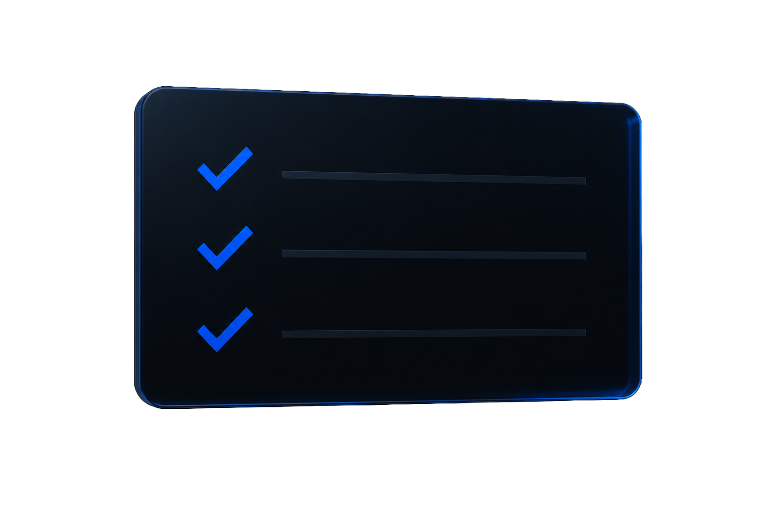 A dark glass checklist with three completed items