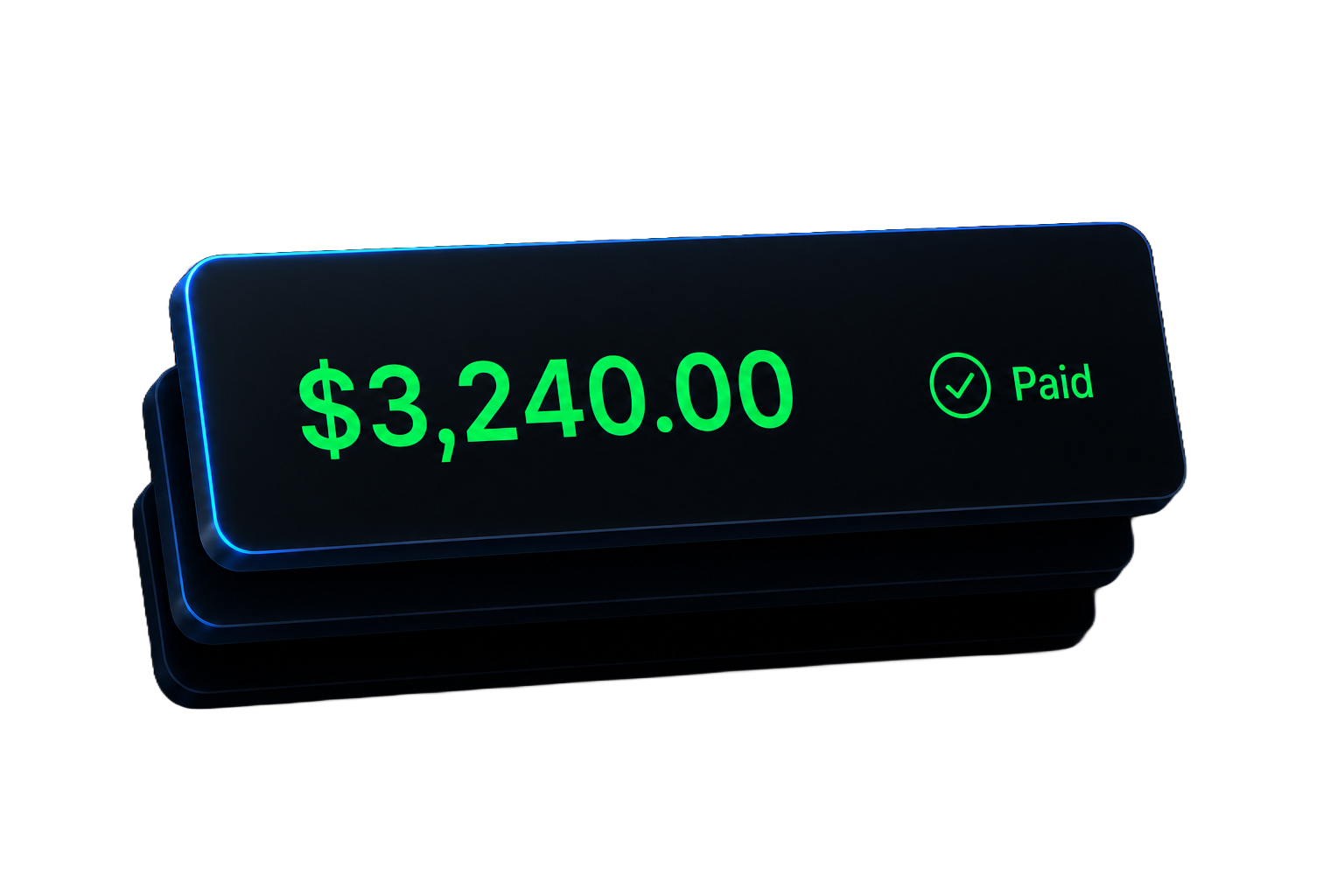 A glass payout card showing $3,240 marked as paid