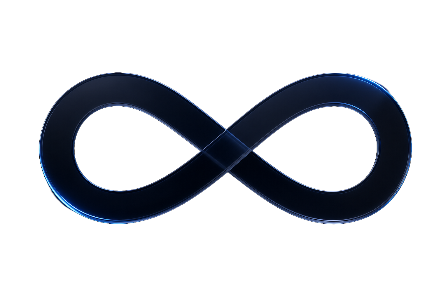 A dark glass infinity symbol representing no time limits