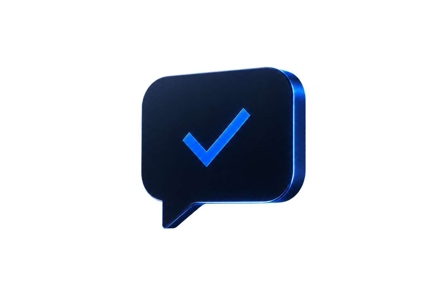 A dark message icon with a blue confirmation check