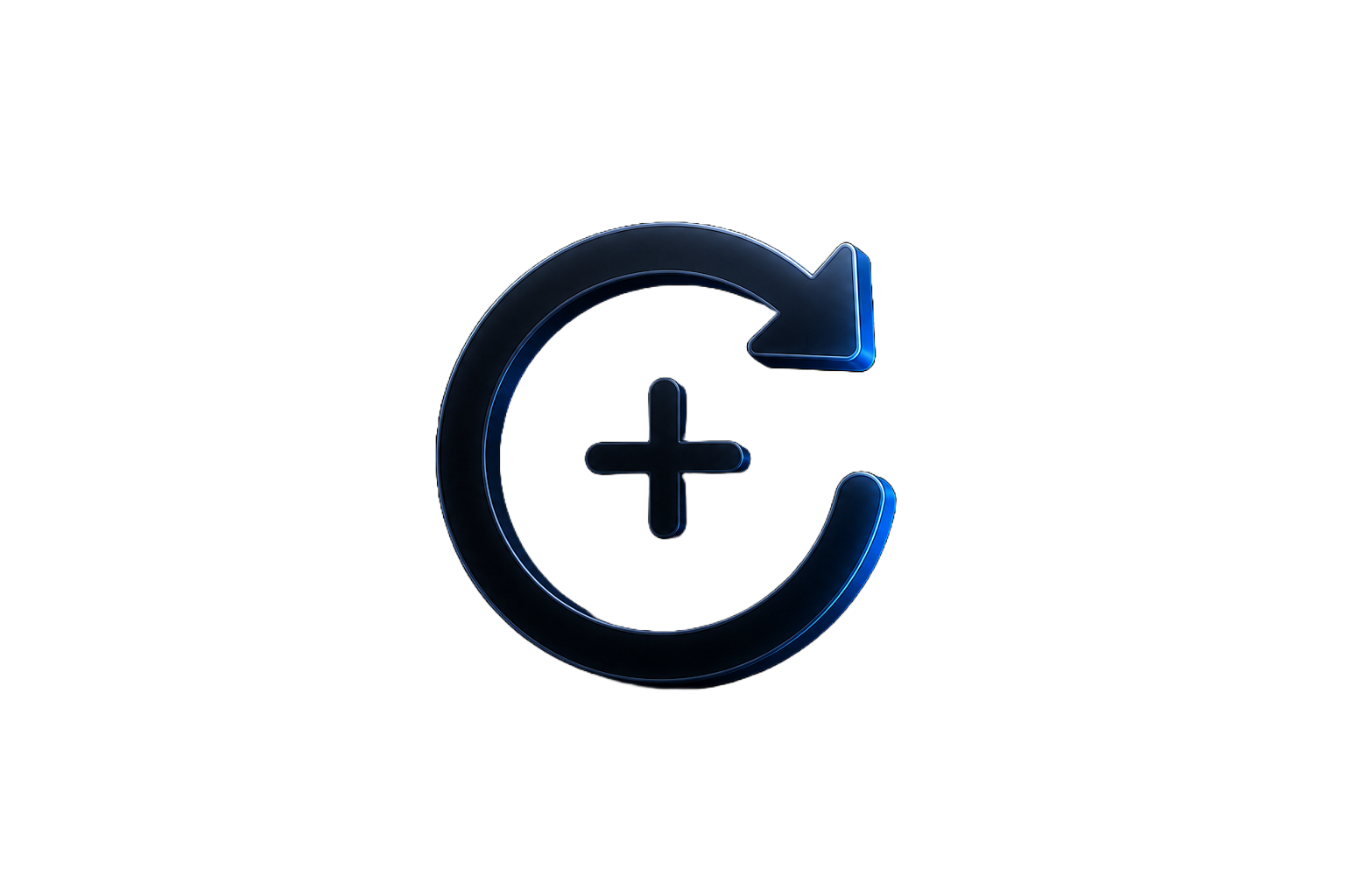 A dark glass restore arrow surrounding a plus sign
