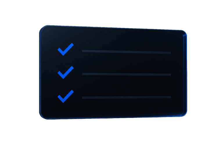 A dark glass checklist with three completed items