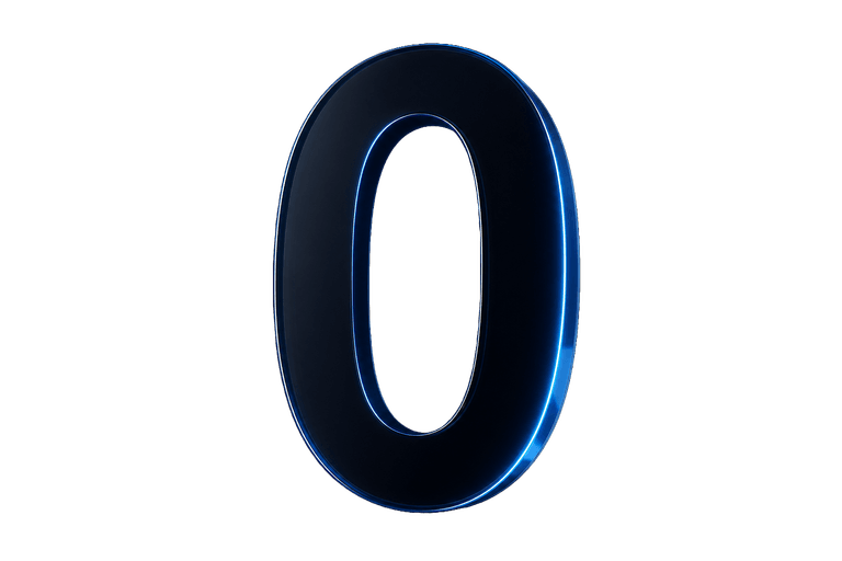 A dark glass zero representing no hidden fees