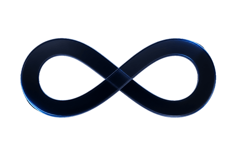 A dark glass infinity symbol representing no time limits