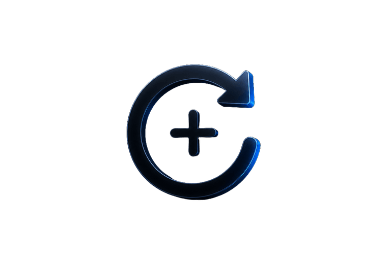 A dark glass restore arrow surrounding a plus sign