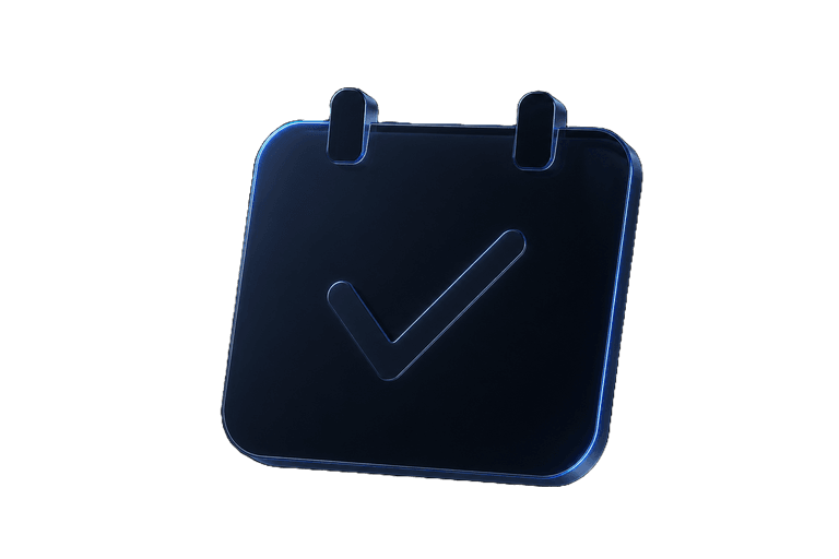 A dark glass calendar with a check mark