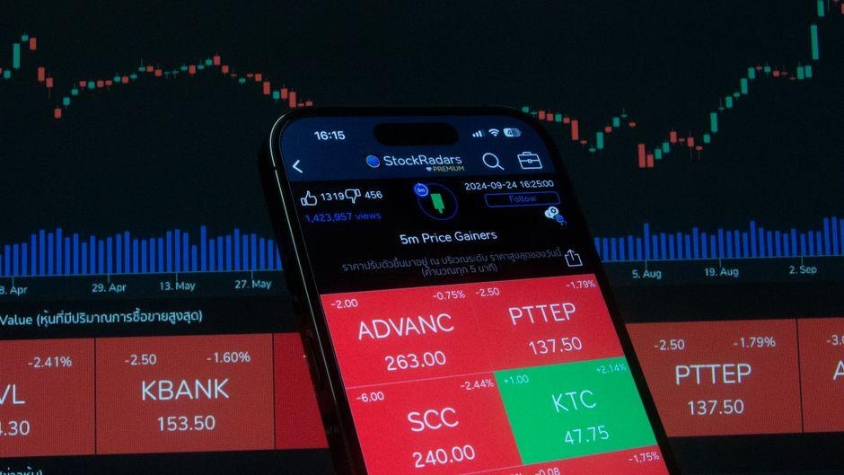 Five FTMO Alternatives Worth Switching To in 2026 2 Mobile screen displaying stock market analysis with financial charts in the background.